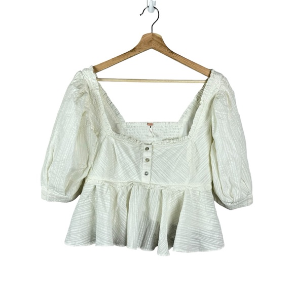 NWOT Free People Leave It To Me Peplum Babydoll Top White Size Medium - Picture 7 of 9